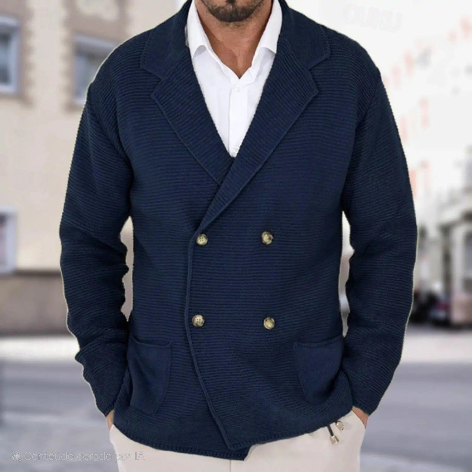 Men's Double-Breasted Wool Cardigan