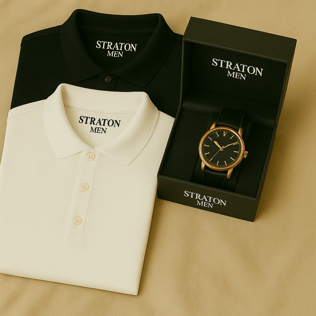 The Essential Set – 2 Premium Polos + 1 Classic Watch (Buy 1, Get 3)