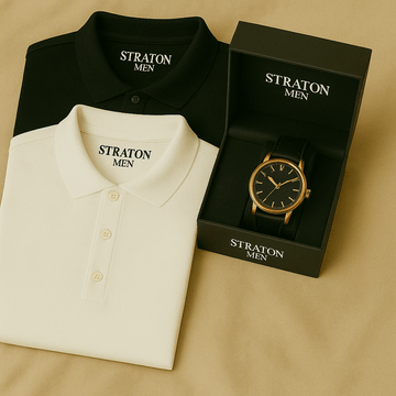 The Essential Set – 2 Premium Polos + 1 Classic Watch (Buy 1, Get 3)