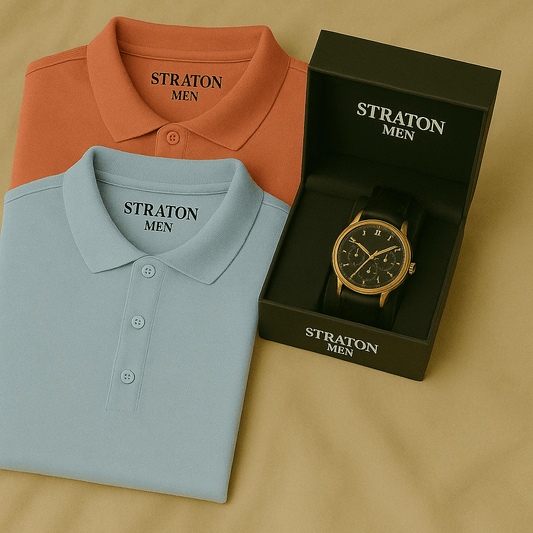 The Essential Set – 2 Premium Polos + 1 Classic Watch (Buy 1, Get 3)